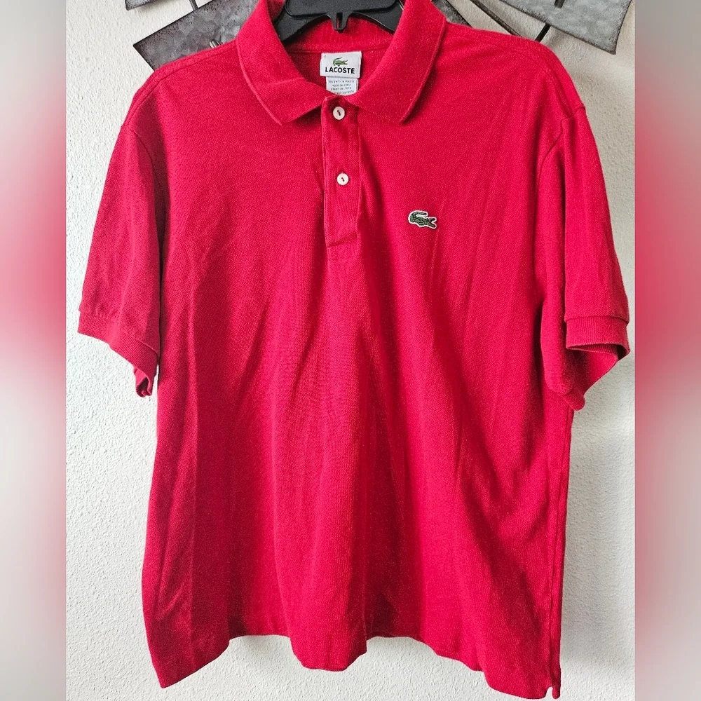La Coste Men's Red Alligator Logo Polo 6 Button Soccer Europe France Classic 6